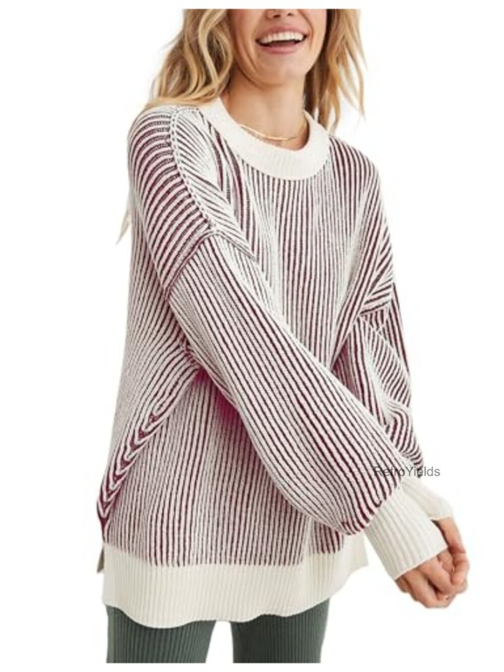 Chenille Crew Neck Pullover Sweater Loose Fit Knit Women's Winter
